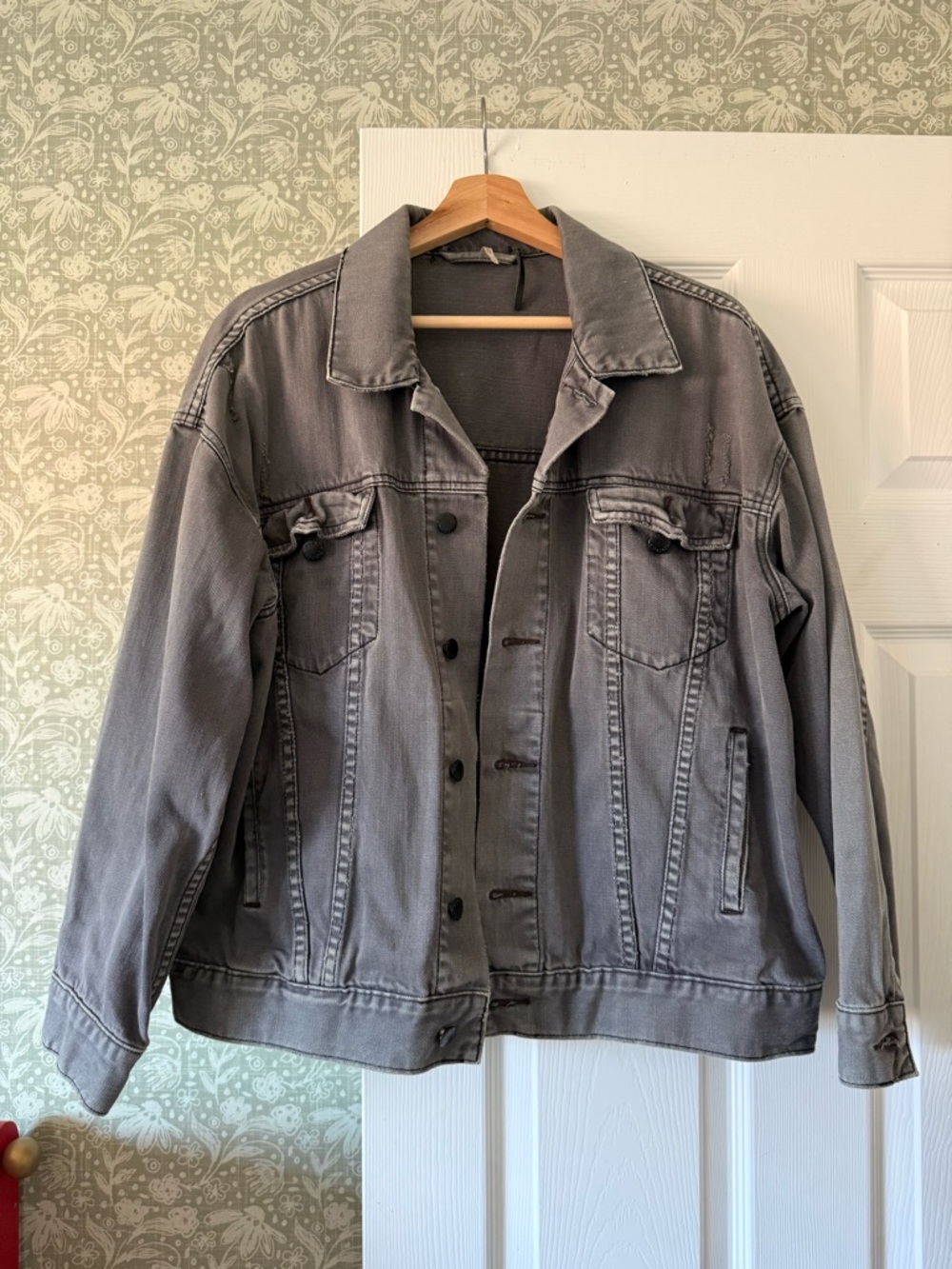 Free People Washed Gray Denim Jacket